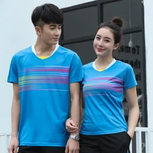 Новая быстросохнущая футболка для бадминтона Мужская/Женская, спортивная одежда для бадминтона, рубашка для настольного тенниса, теннисная футболка AY008