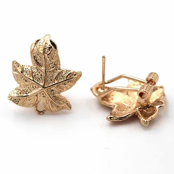

Indian Dubai Gold Earrings Post with Loop Connector Maple Leaf Findings DIY Metal Chile Arab Middle East Women Wedding Earrings