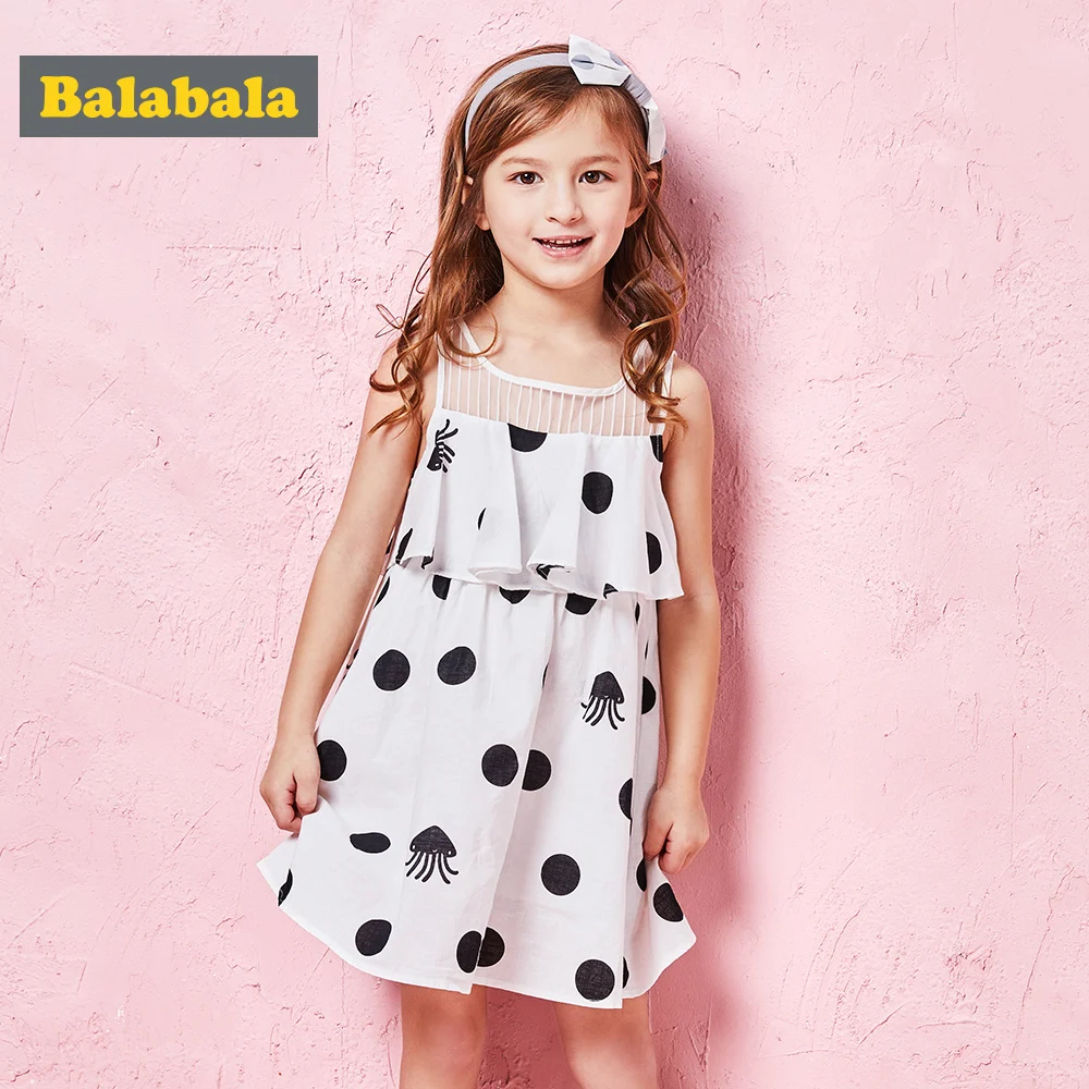 

Balabala Toddler Girl Max-Fabric Sleeveless Dress with Flounce at Top Girls Polka Dot Dresses Cotton Lined Children Kids Dress