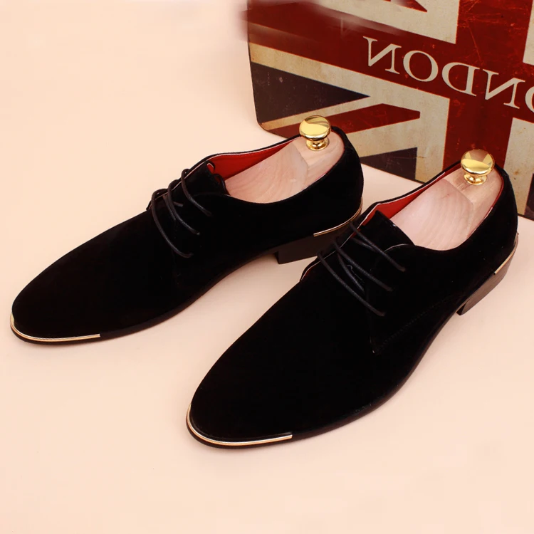 

GOXPACER winter men shoes Suede men flats pointed toe genuine leather trend plus velvet fashion casual shoes scrub elevator