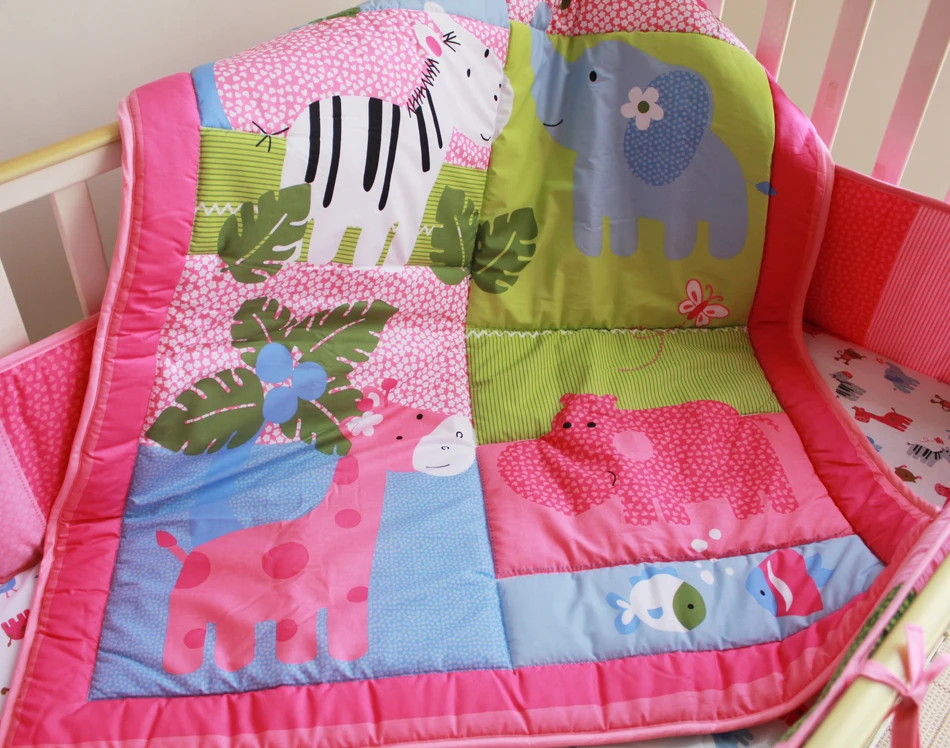 Baby Girls Bedding Set Pink Cotton Crib Bedding Set Embroidery