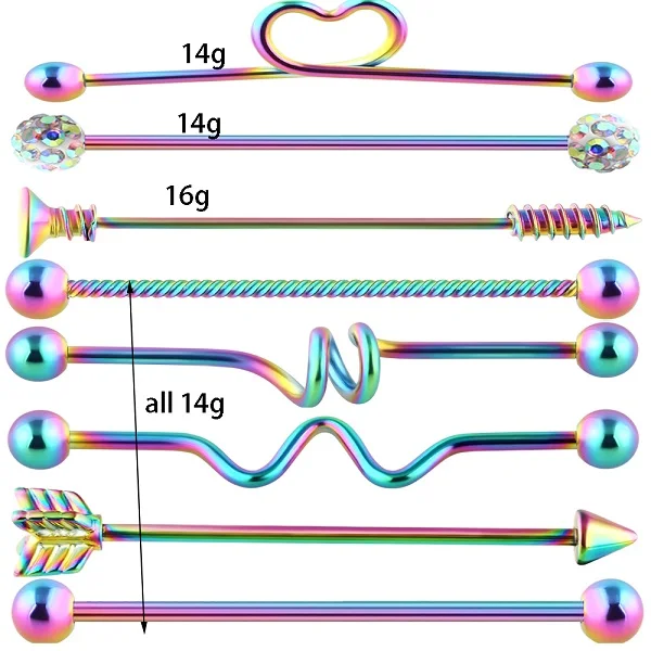 TIANCIFBYJS промышленные серьги-гантели из нержавеющей стали с винтовым ушным хрящом Tragus Helix-Conch пирсинг ювелирные изделия 14 г - Окраска металла: 8pcs one set