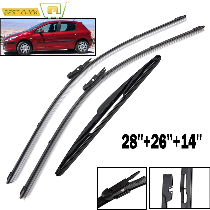 

Misima 28"26"14" Windshield Windscreen Wiper Blades For Peugeot 307 2005 2006 2007 Front Rear Window Wiper Car Accessories