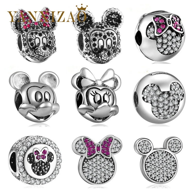 

Yanxizao 2018 Silver 925 CZ Cute Beads Fit Pandora Mickey Mouse Donald Duck Bracelet Pendant Necklace Cartoon Girls Jewelry x5