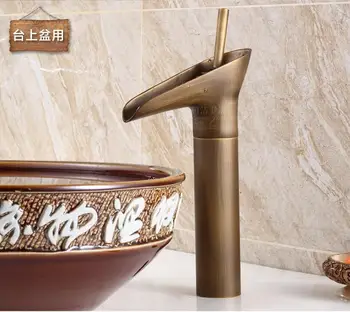 

Antique Brass Deck mounted washbasin mixer counter top washbasin tap High style Cold/hot water faucet 189-6621f