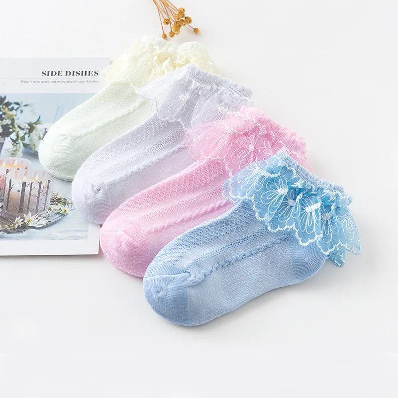 10 пара/лот, Короткие Носки ярких цветов в стиле ретро с кружевами и рюшами Детские носки принцессы для маленьких девочек, детская одежда