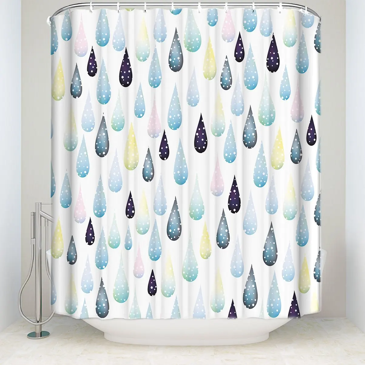 Shower Curtain Watercolor Raindrops Pattern Home Decor Collection