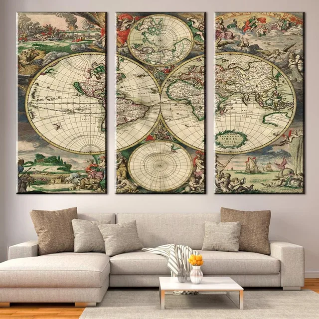 3 pcs set retro europe old world map canvas prints painting amazing