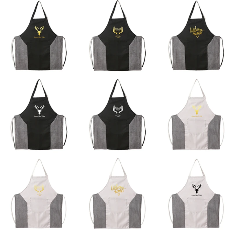 

Men Women Adult Waterproof Oil-proof Nordic Style Deer Head Letter Pattern Simple Apron With Hand Towel Kitchen Supplies
