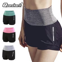 Queshark, женские быстросохнущие двухслойные спортивные шорты для йоги, уличные спортивные шорты для фитнеса, тренажерного зала, шорты для бега и йоги