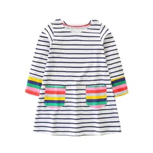 Платья с длинными рукавами; платье принцессы для маленьких девочек; хлопковая детская одежда; модная Аппликация в полоску; платье для маленьких девочек; осеннее платье