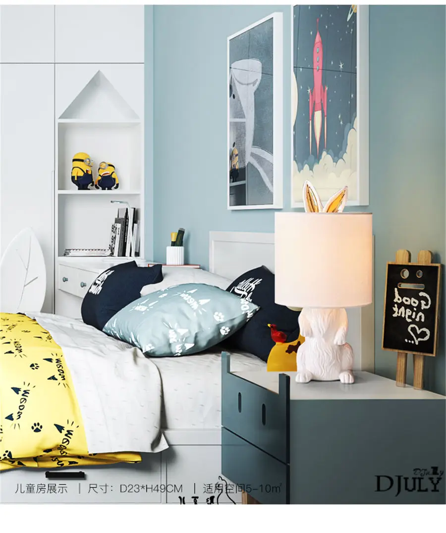 Настольная лампа в скандинавском стиле с Белым Кроликом из смолы для детской спальни, гостиной, Современный домашний декор, настольная лампа, светильник для детской кровати