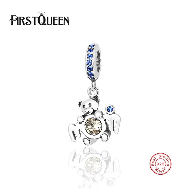 

FirstQueen 925 Sterling Silver TeddyBear With Mom Dangle Charm Bead Fit Original Beads Charms Bracelet jewelry