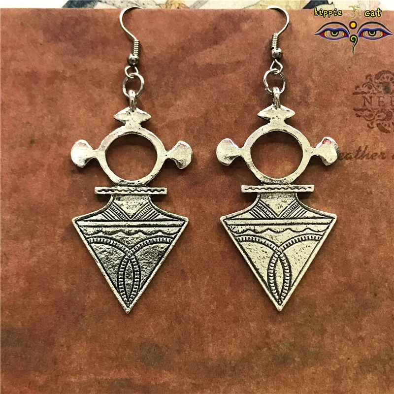 

Jhunki Indian Moroccan women's’ jewelry Morocco Gypsy ancient silver hippie hollow earrings for women Afghan vintage long gift