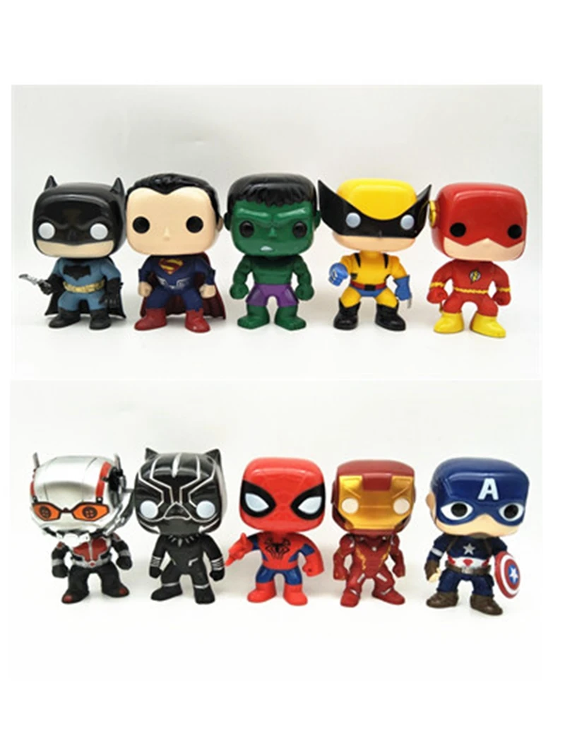 10pcs lot The Avengers Black Panther Deadpool Hulk Superman Batman Wolverine Captain America Iron Man POP
