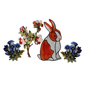 

5set Rabbit Flower Design Embroidey Fabric Patches Sew on Applique Scrapbooking Embossed Dress Clothes Decorated Craft TH670