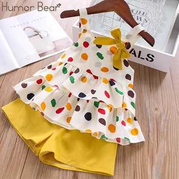 Humor Bear Baby Girls Clothes Suit 2019 Brand NEW Summer Toddler Girl Clothes Dot Bow Vest T-shirt Tops+Shorts Pants 2Pcs Set 1