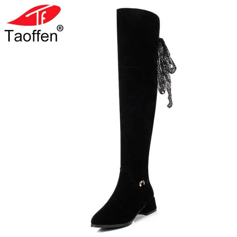 

TAOFFEN Size 33-43 Women Winter Boots Metal Decoration Over Knee Boots Fur Warm Shoes Woman Fashion Concise Ladies Shoes