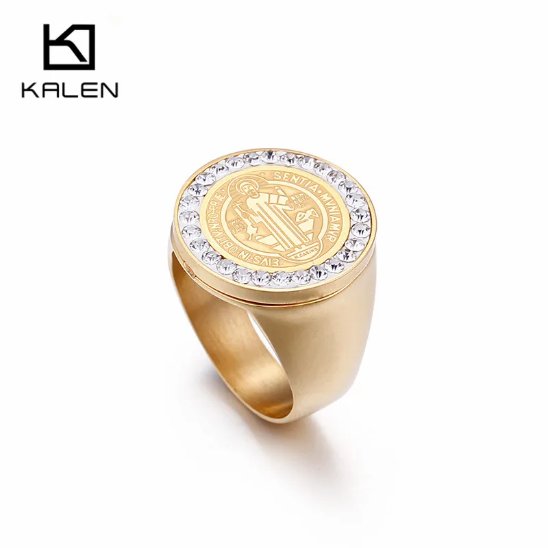 Kalen, нержавеющая сталь, золотой орден Святого Бенедикта, кольца на палец для женщин, стразы, Ретро стиль, кольца для девушек, вечерние, юбилейные ювелирные изделия