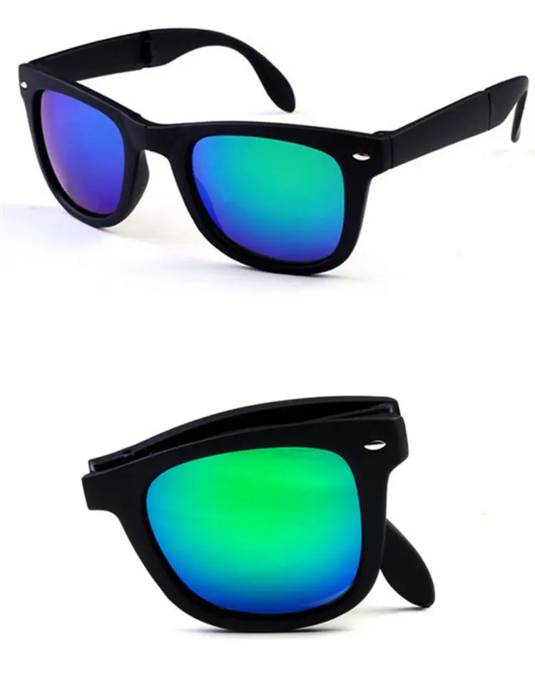 8 цветов складные очки Человек Женщины Марка Дизайн в сложенном виде очки с оригинальной коробке складные очки унисекс солнцезащитные очки зеркальные - Цвет линз: Black Green no box