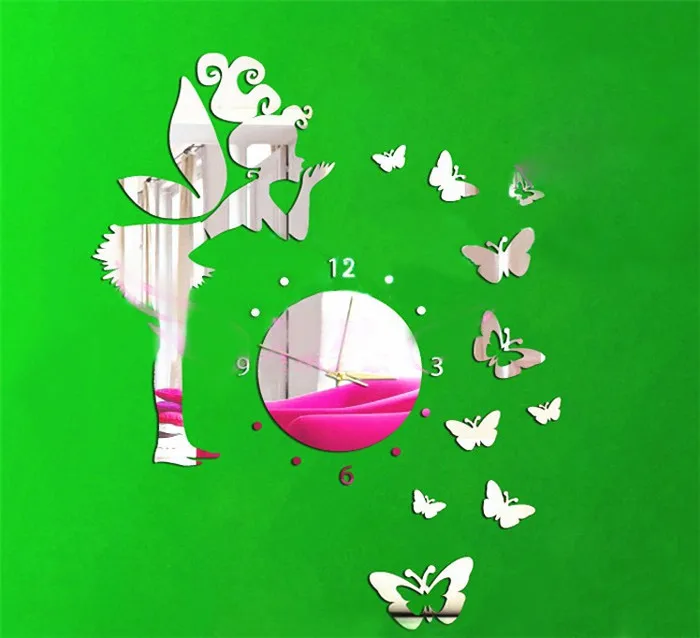 

Diy Three-dimensional Butterfly Girl Mirror Wall Clock for home children Bedroom decoration DIY Wall Sticker