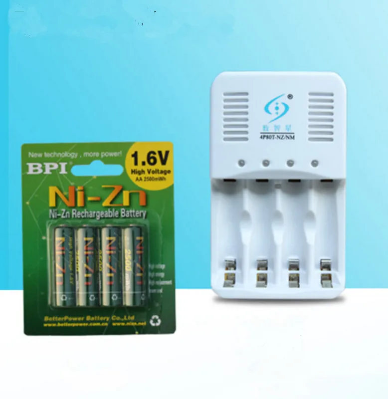 4 шт. NiZn Ni-Zn 1,6 в AA 2500mWh аккумуляторная батарея+ NiZn умное зарядное устройство, гораздо мощнее и прочнее, чем Ni-MH батарея