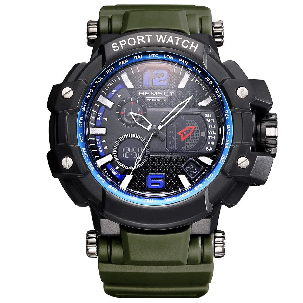 New Green Rubber Wristband Digital Sport Men Watch Waterproof LED Back