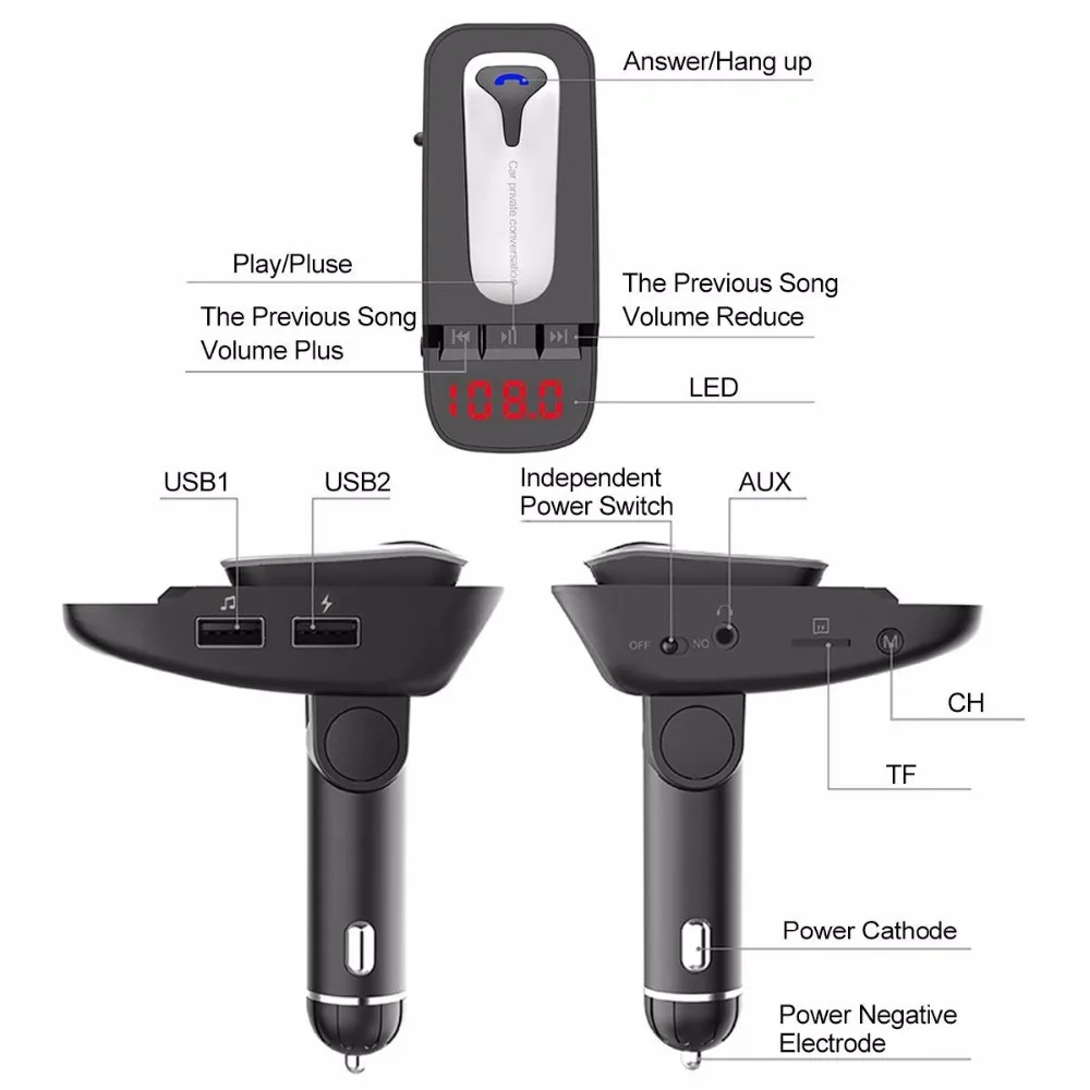 FM передатчик Bluetooth V4.2 автомобильный комплект громкой связи + гарнитура наушники