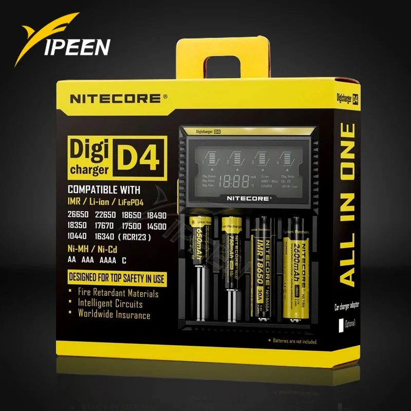 Оригинальное Nitecore D4 зарядное устройство с ЖК-дисплеем интеллектуальное зарядное устройство Li-Ion 18650 14500 17670 18490 17500 AAA 12 в зарядное устройство - Цвет: D4