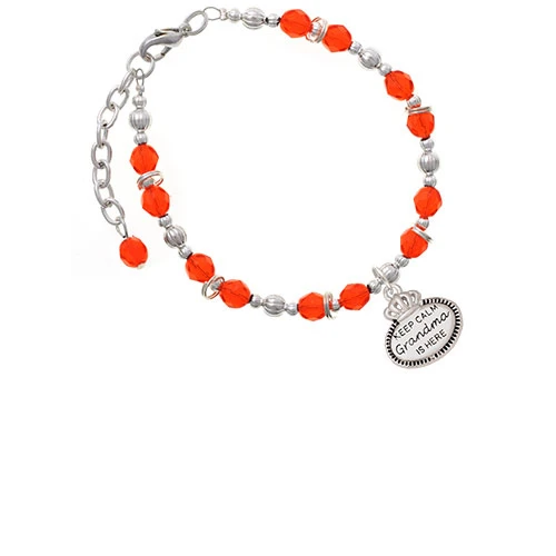 Keep Calm Grandma is Here Orange Beaded Bracelet