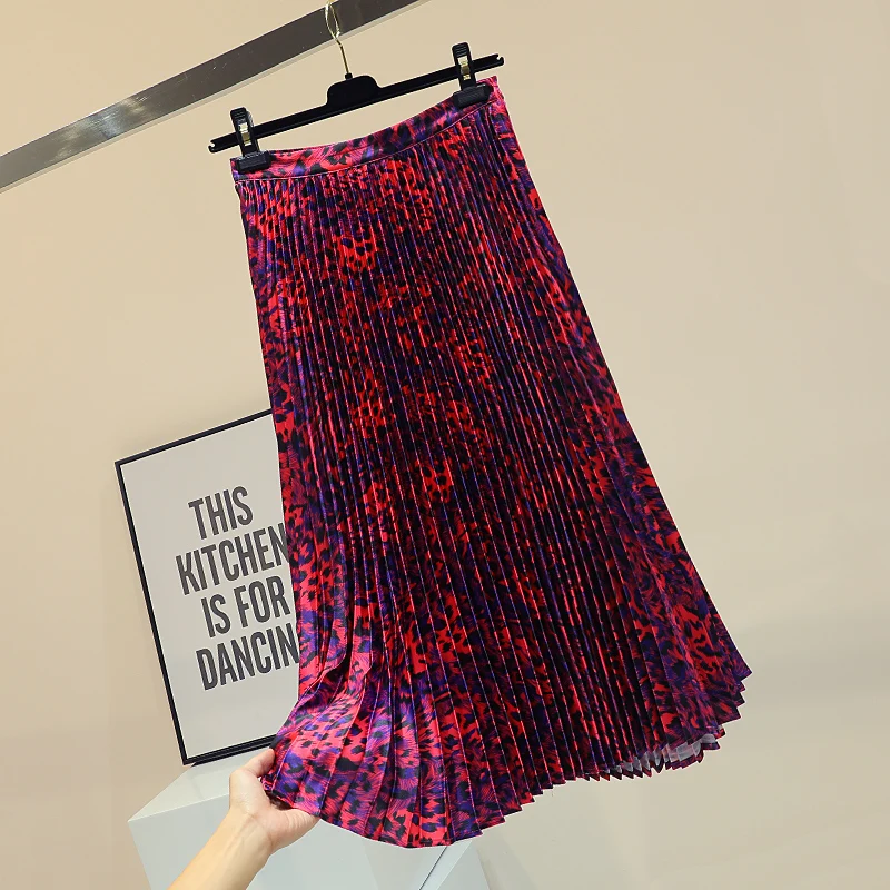 Плиссированные юбки с высокой талией для женщин, новые весенне-осенние женские юбки средней длины с принтом, универсальные