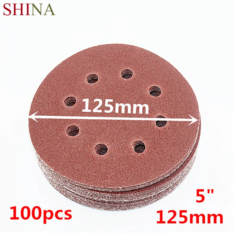 100pcs/lot 5'' 1000 Grit Power 8 Holes Sand Disc Orbit Sandpaper Sander