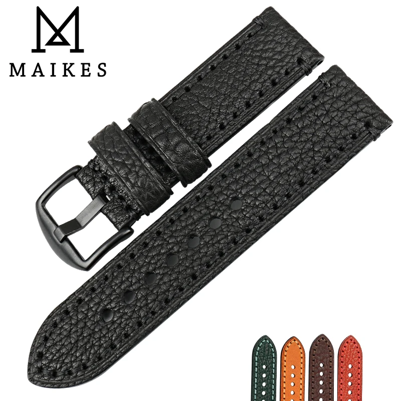 Ремешок MAIKES из натуральной кожи для часов браслет с пряжкой нержавеющей стали