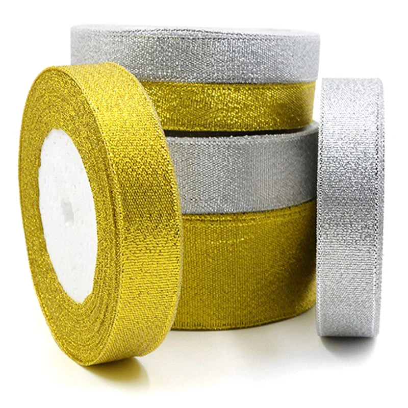 25 yards/lot 25mm Gold And Silver Ribbon Wedding Decoration Christmas