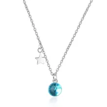 Литературный синий шар кристалл ожерелье с кулоном в виде звезды для женщин короткая цепочка на ключицы чокер 925 пробы серебряные ювелирные изделия для девочек SAN40
