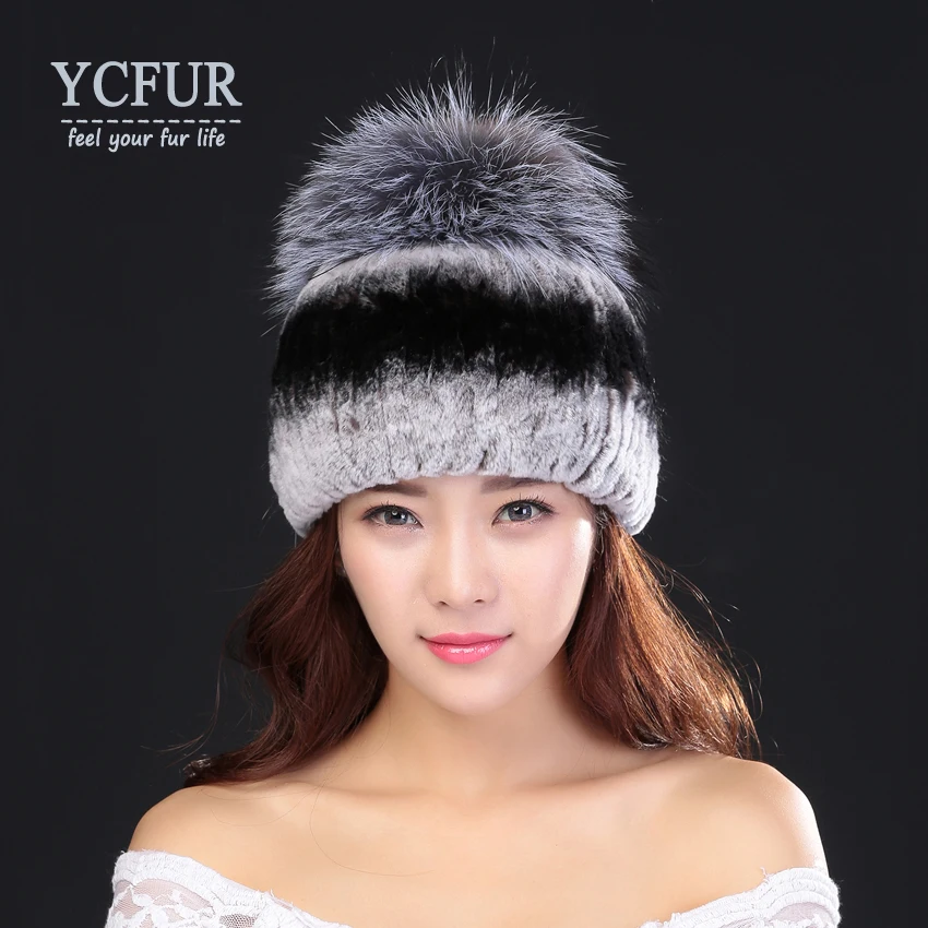 

[YCFUR] Women's Caps Hats Winter Sew Strips Rex Rabbit Fur Skin Hats Beanies Female Soft Warm Fur Hat Cap Ladies