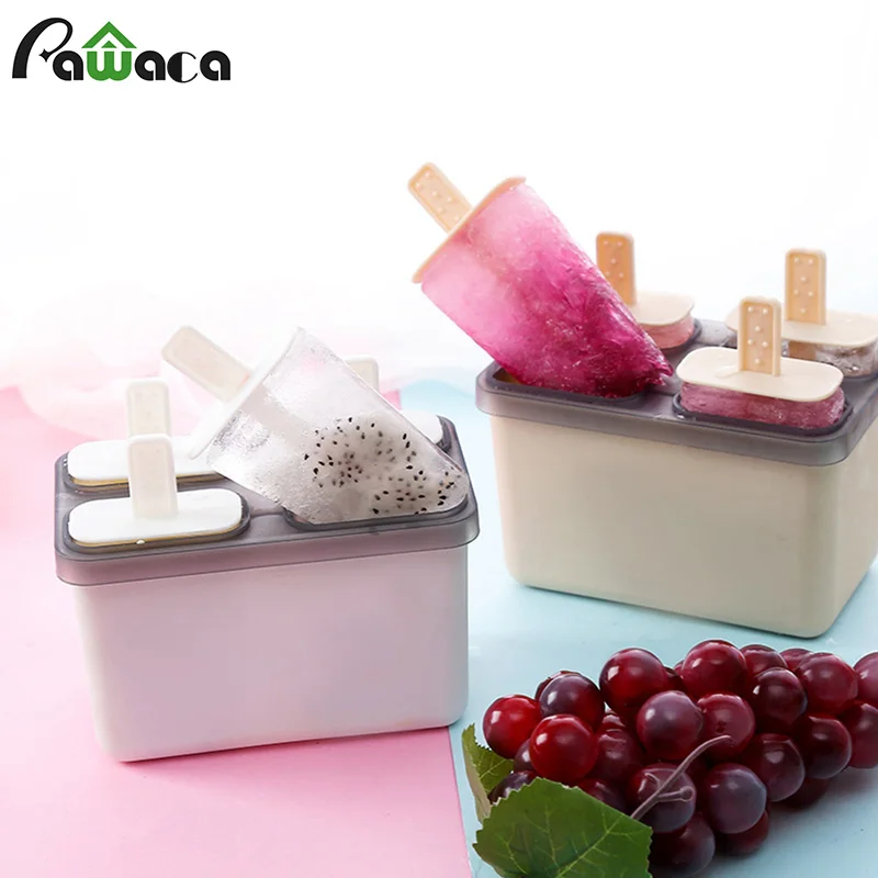 

4 Cavities Popsicle Molds Sets Frozen Ice Pop Makers Reusable Ice Cream Mold Durable DIY Popsicles Tray Holders Kitchen Supplies