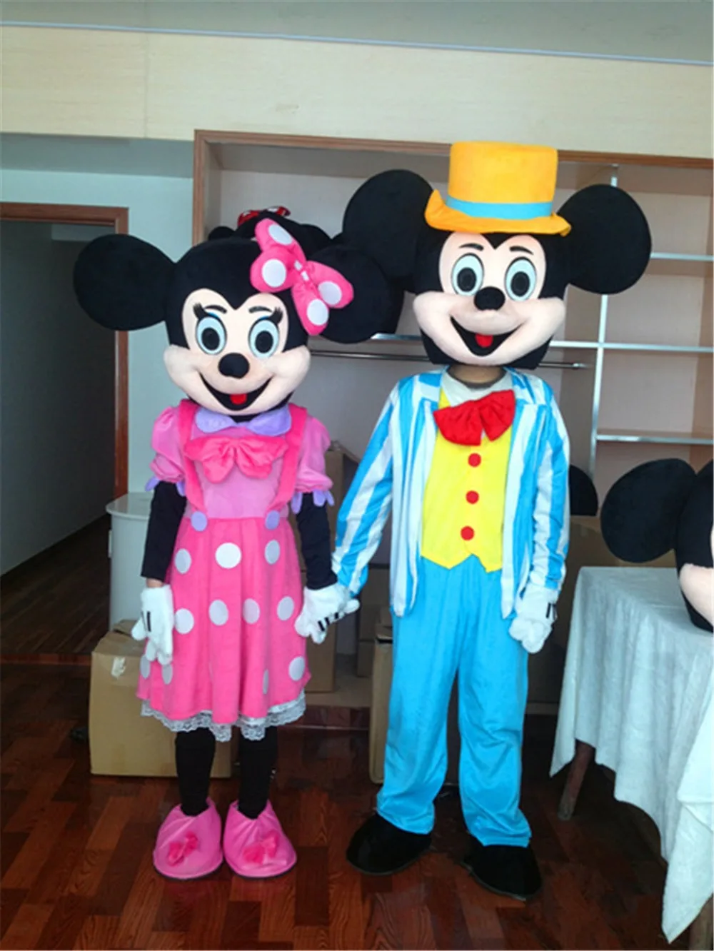 

Pink Minnie Blue Mickey Mascot Costume Cartoon Character Birthday Party Fancy Cosplay Dress Adult Size Outfit