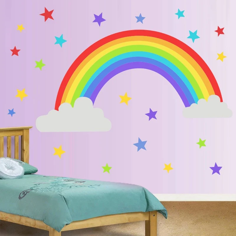 Радужные звезды, Наклейки на стены для детской спальни, детской комнаты, наклейки на окна, виниловые художественные фрески, съемные обои для домашнего магазина, украшения своими руками