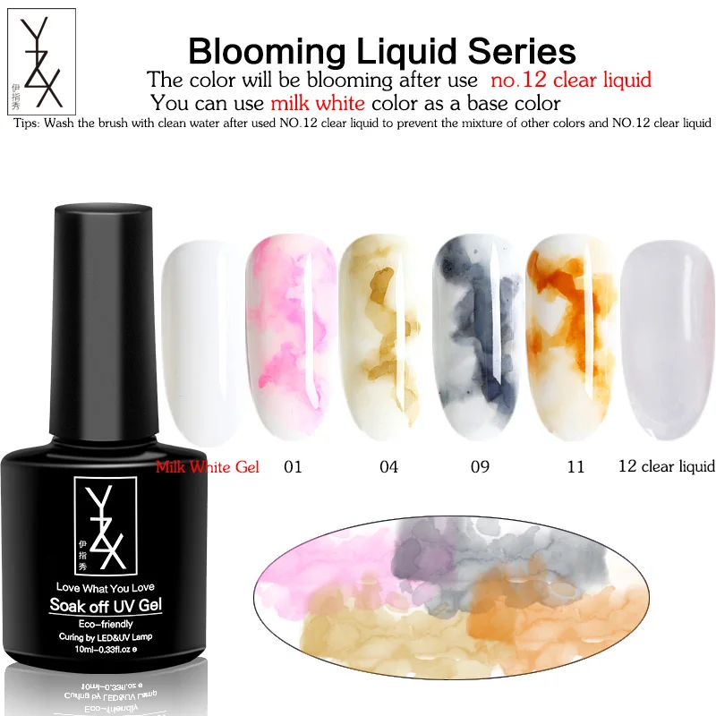 YZX 6 бутылок/набор цветущих чернил Soak Off Nail Art Гель Маникюр 3D дизайн натуральный сухой без светодио дный/УФ жидкий мрамор смазка пузырьковый