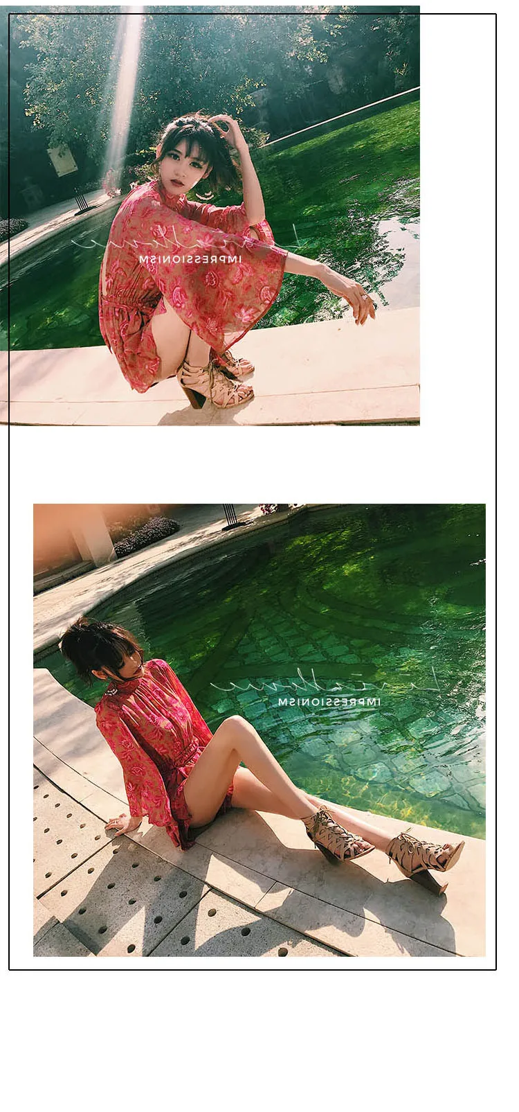 Лето Приморский остров праздник комбинезон Новая мода пляж для женщин Холтер Цветочные Широкие брюки короткий
