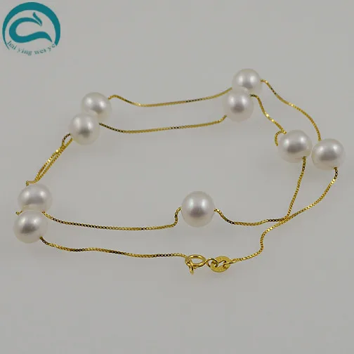 

Unique Pearls jewellery Store 18inches Yellow Silver Chain AAA 8-9mm Top Quqlity Freshwater Pearl Necklace Woman Jewelry