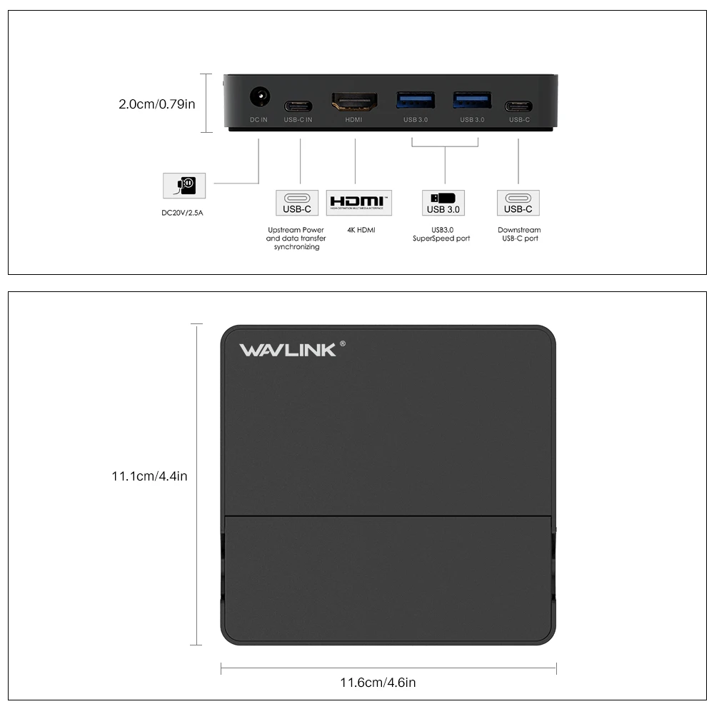 Wavlink алюминиевая USB 3,0 мини док-станция USB 3,1 Gen 2 type C дисплей 50 Вт с питанием 4 k@ 30Hz HDMI для телефона ноутбука