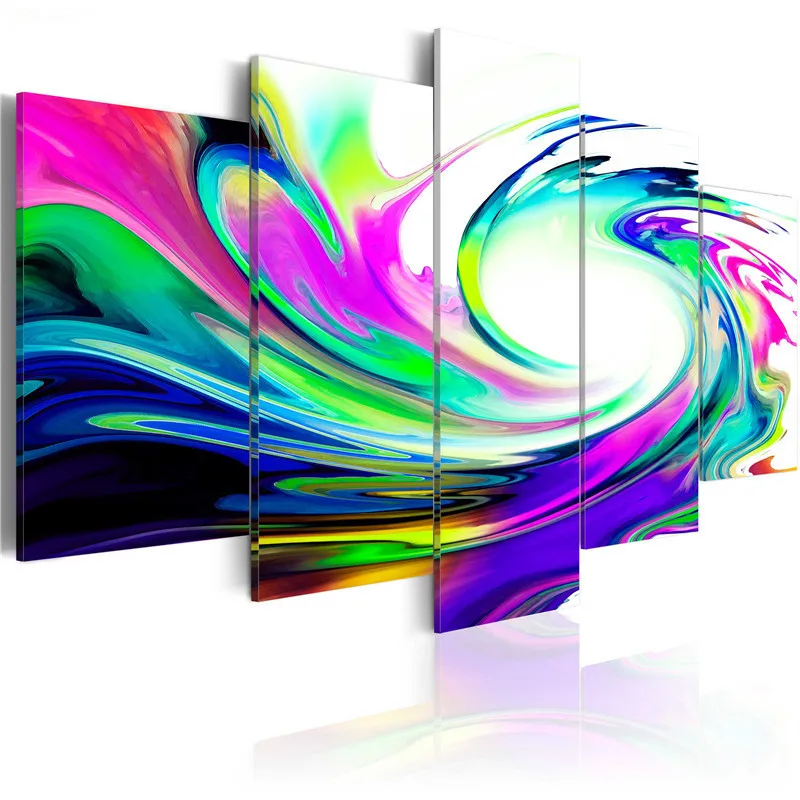 Canvas-Pictures-Wall-Art-Prints-5-Pieces-Colorful-Abstract-Swirl-Lines-Painting-Bedroom-Rainbow-Curved-Poster (2)