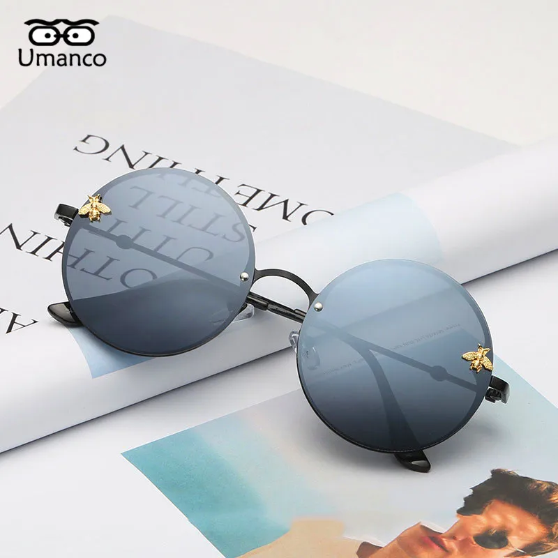 Umanco Luxury Round Sunglasses Men Women Designer Brand Fashion Bee Sun Glasses Vintage Metal Eyewear Male Steampunk Eyeglasses