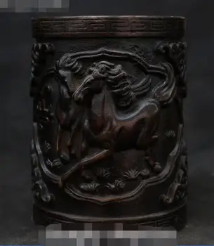 

Antique Chinese Bronze Horse Horses Pen Container Pencil Vase Brush Pot Holder