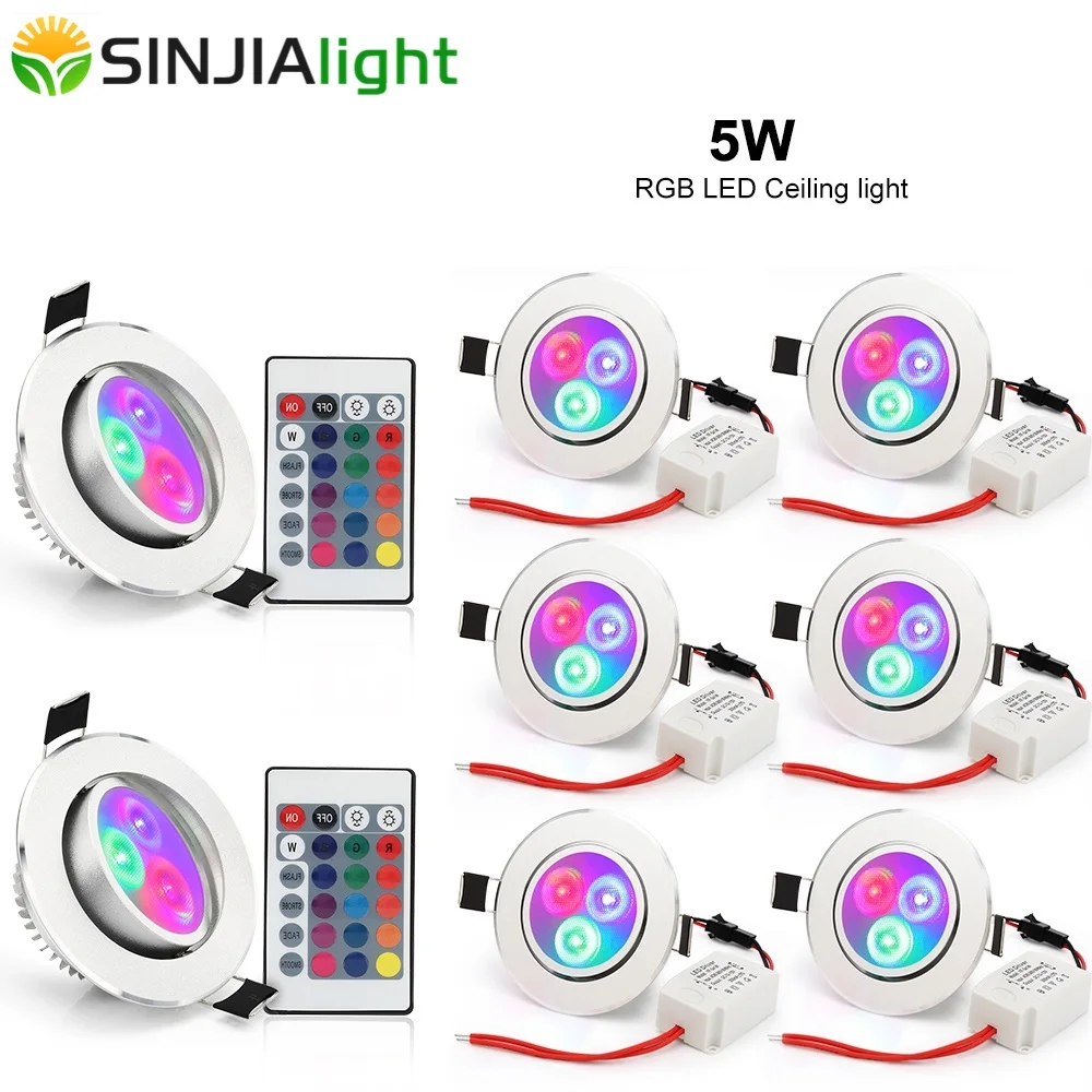8pcs/lot 5W Recessed Downlight RGB LED Ceiling Lamp Spot Light with rgb controler led lamp bulb pendant indoor lighting 85-265V