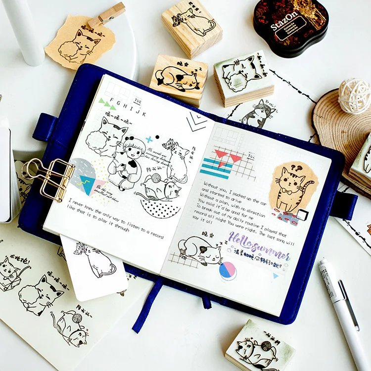 Лидер продаж сахар стихотворение оригинальные деревянные печать мультфильм Cat серии древесины резиновые дневник альбом DIY украшения Печать для создания карты