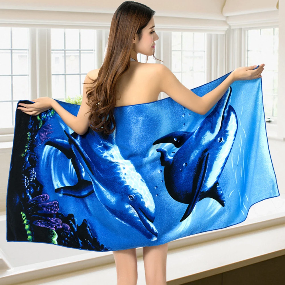 Bath Towel Adults Microfiber Ocean World Printed Quick Dry Swimming