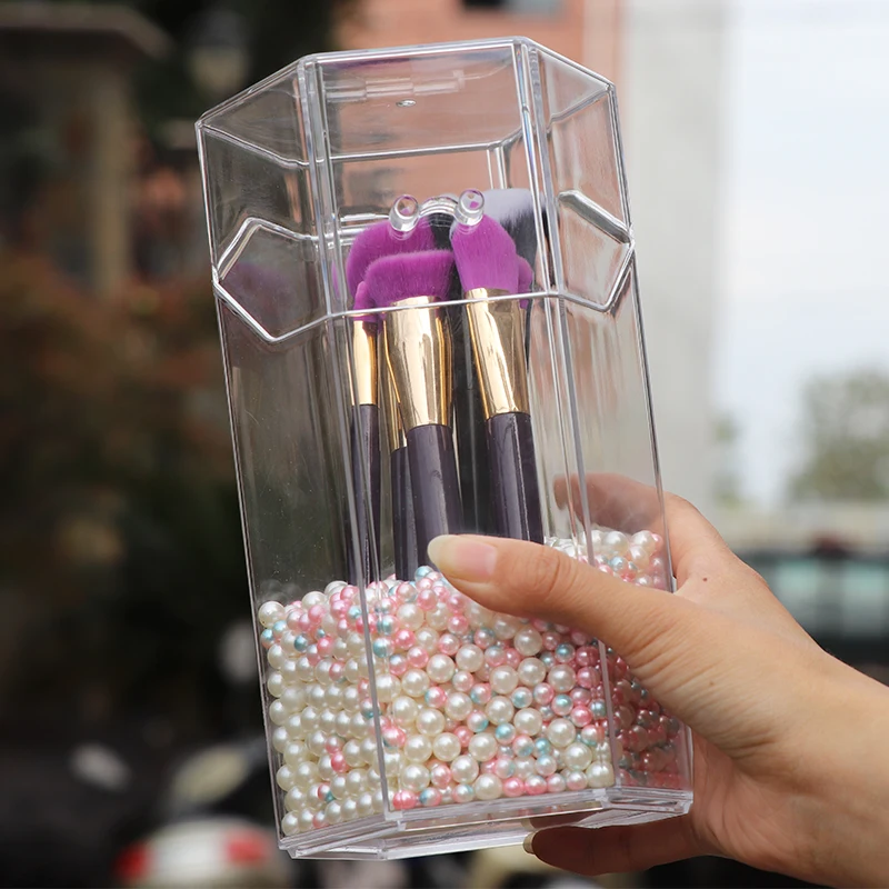 New Clear Makeup Pearls Box Cosmetic Storage Box Makeup Brushes Organizer Pencil Lipstick Holder Makeup Tools Organizer Case